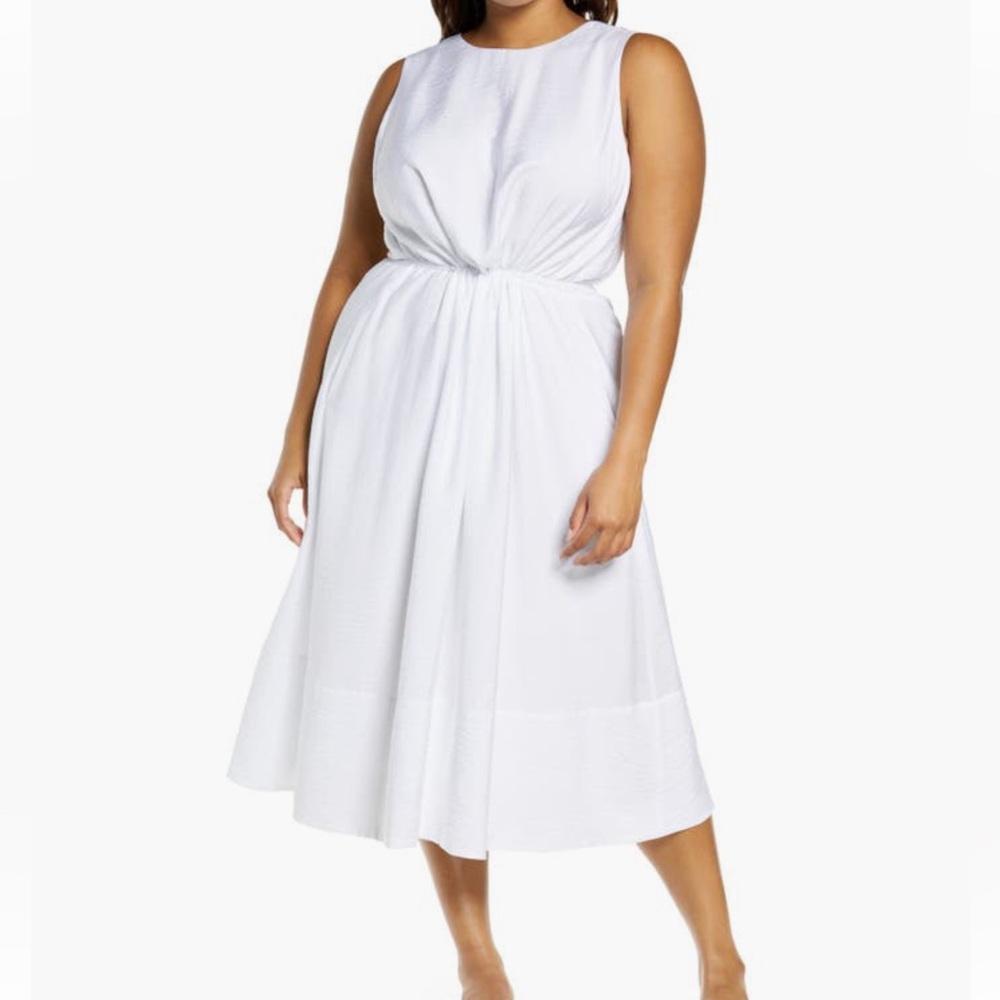 Vince Sleeveless Cross Back Midi Dress Size XXXL Women Preppy Drawstring White